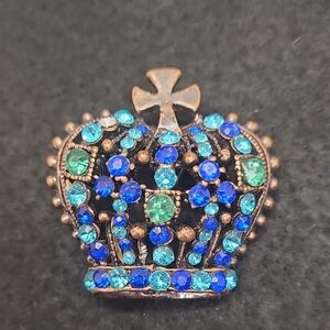 Elegant Blue and Green Crown Copper Brooch